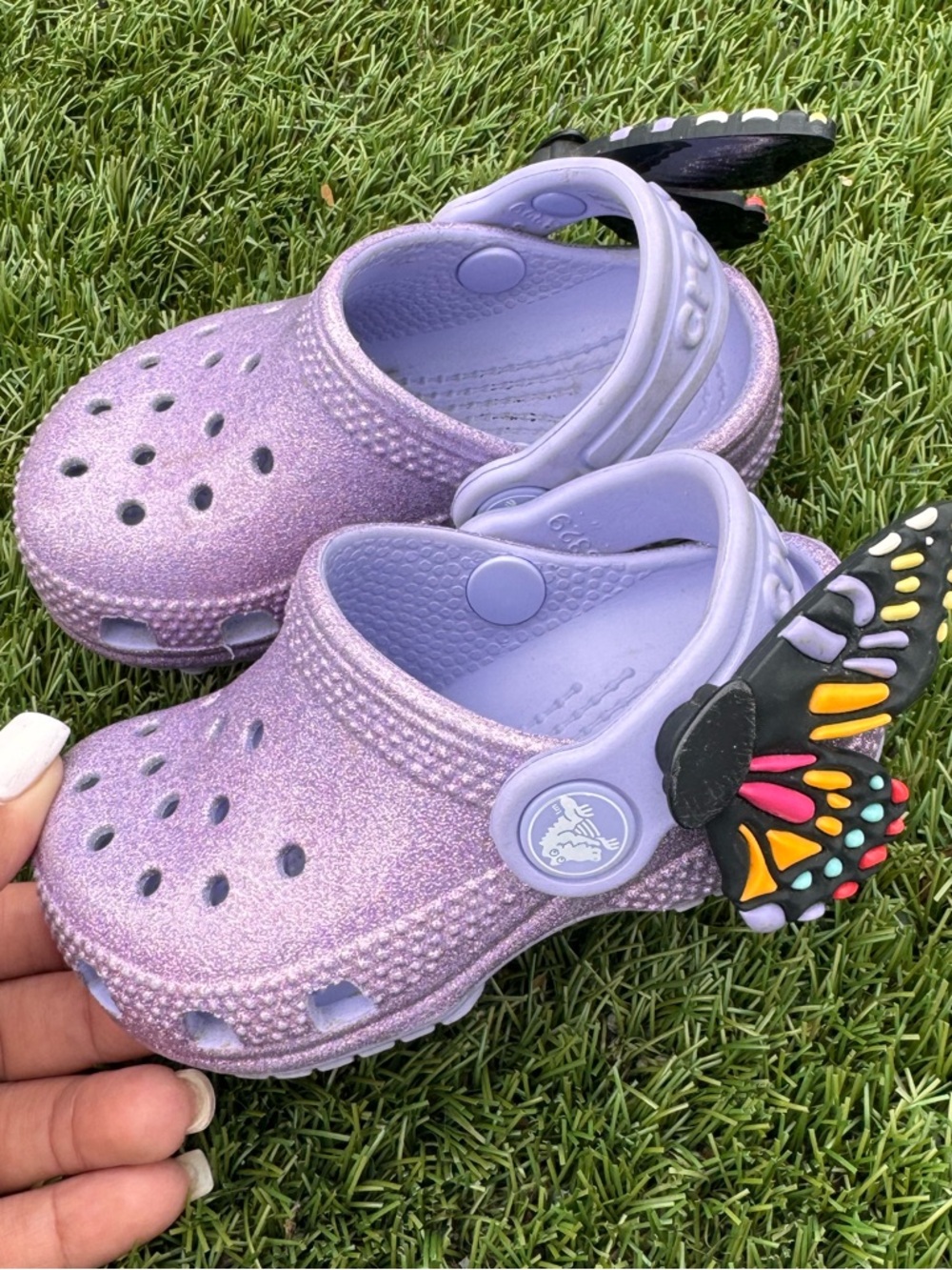 Kids Glitter Purple Clog Sandals with Butterfly Charm